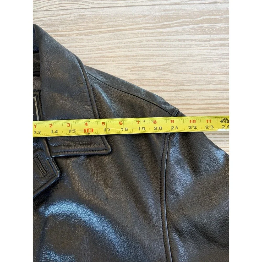 Men’s Black Leather Coat-Thinsulate Zip Out Lining-Large-Buttons-Oakwood Brand